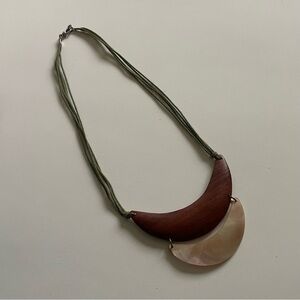 Vintage Wooden Shell Half Crescent Moon Boho Tribal Artisan Necklace Hand Made